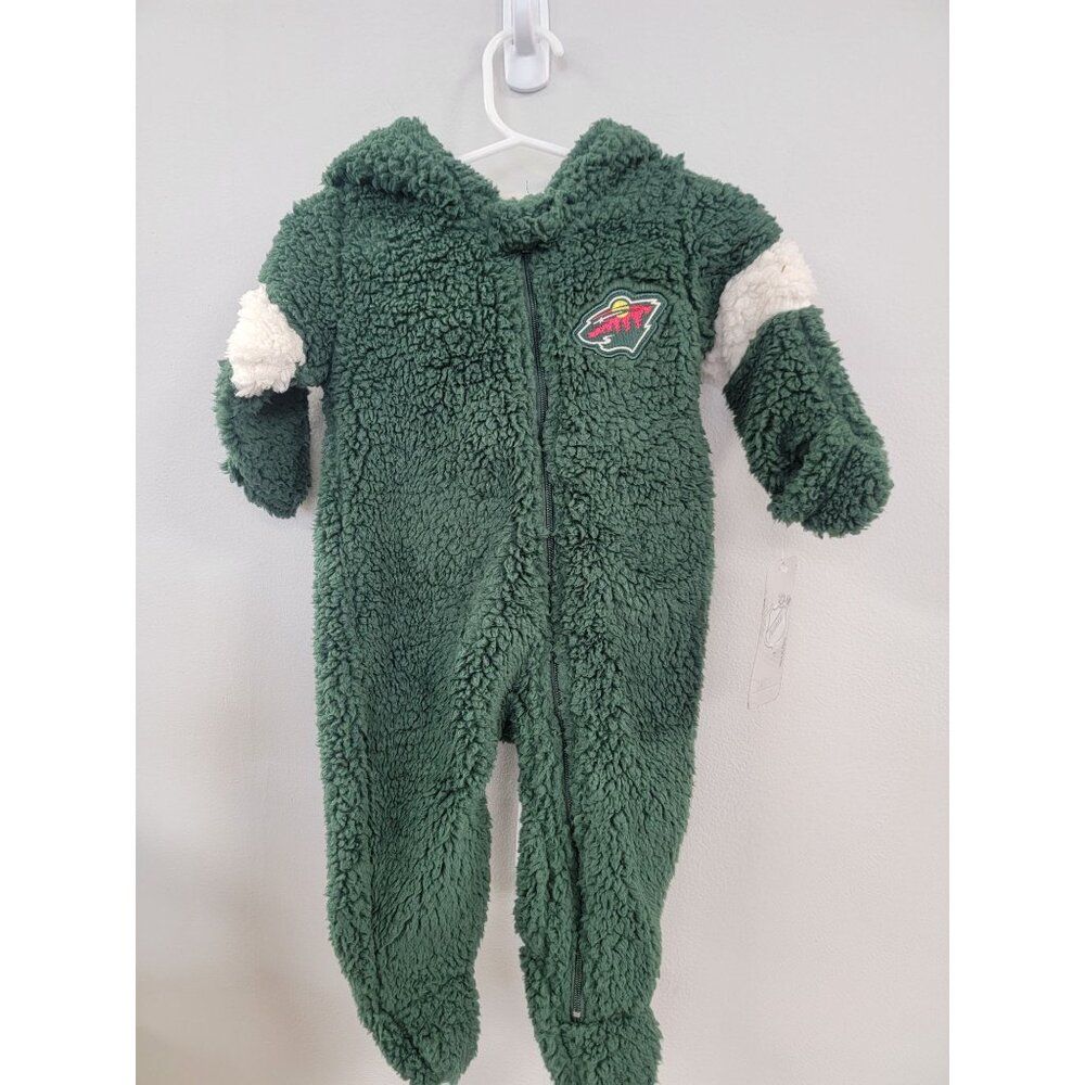Minnesota Wild Infant  3/6M Green Sherpa Fleece With Ears Cozy Warm